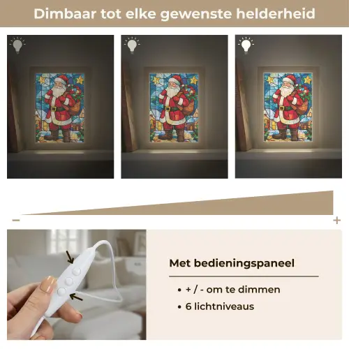 Kerstman - Glas - Kleurrijk Light Box met kabel (Tafellamp) klein -USP_dimbaarNL