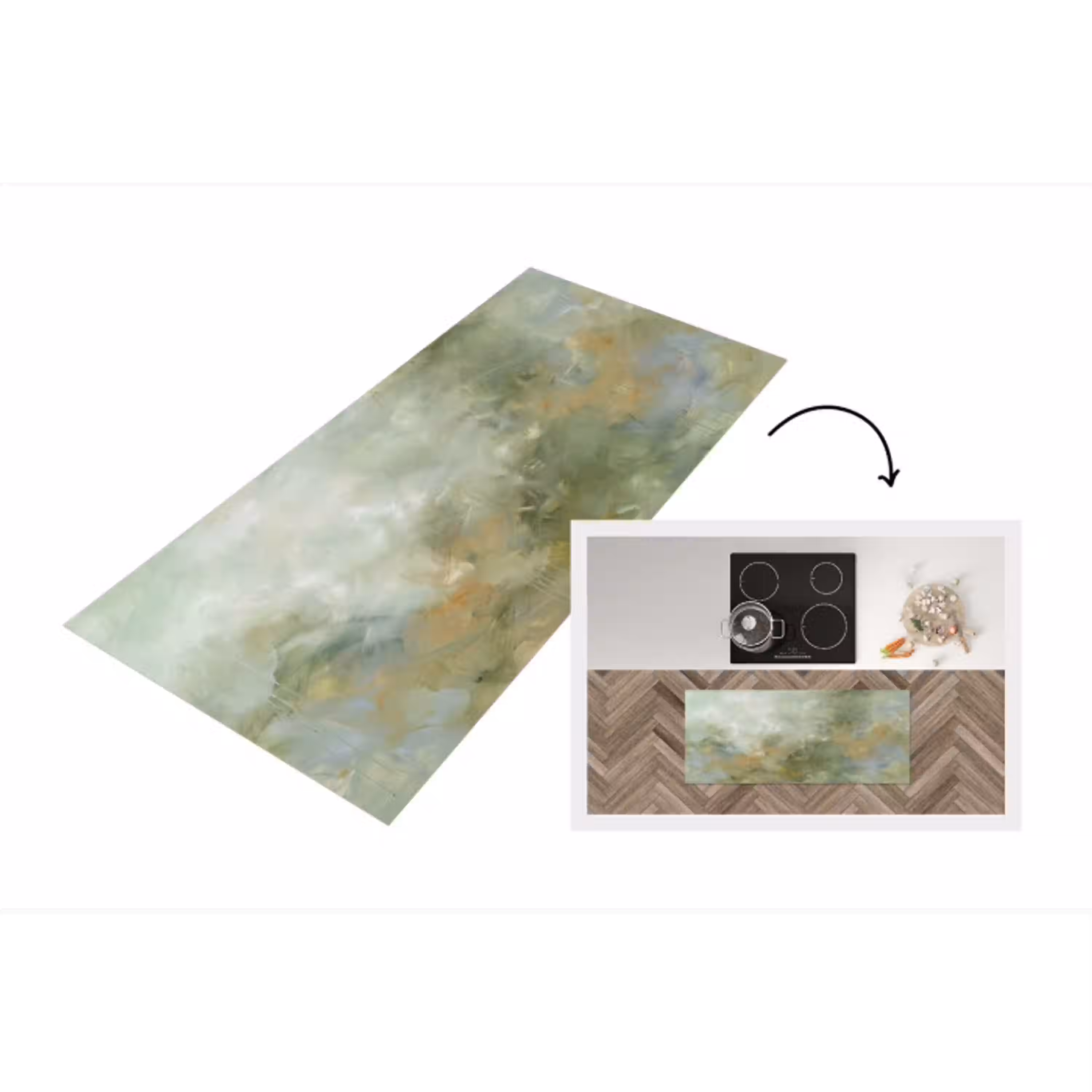 Abstract - Groen - Beige - Modern - Kunst Keukenloper - keukenmat middel -3d