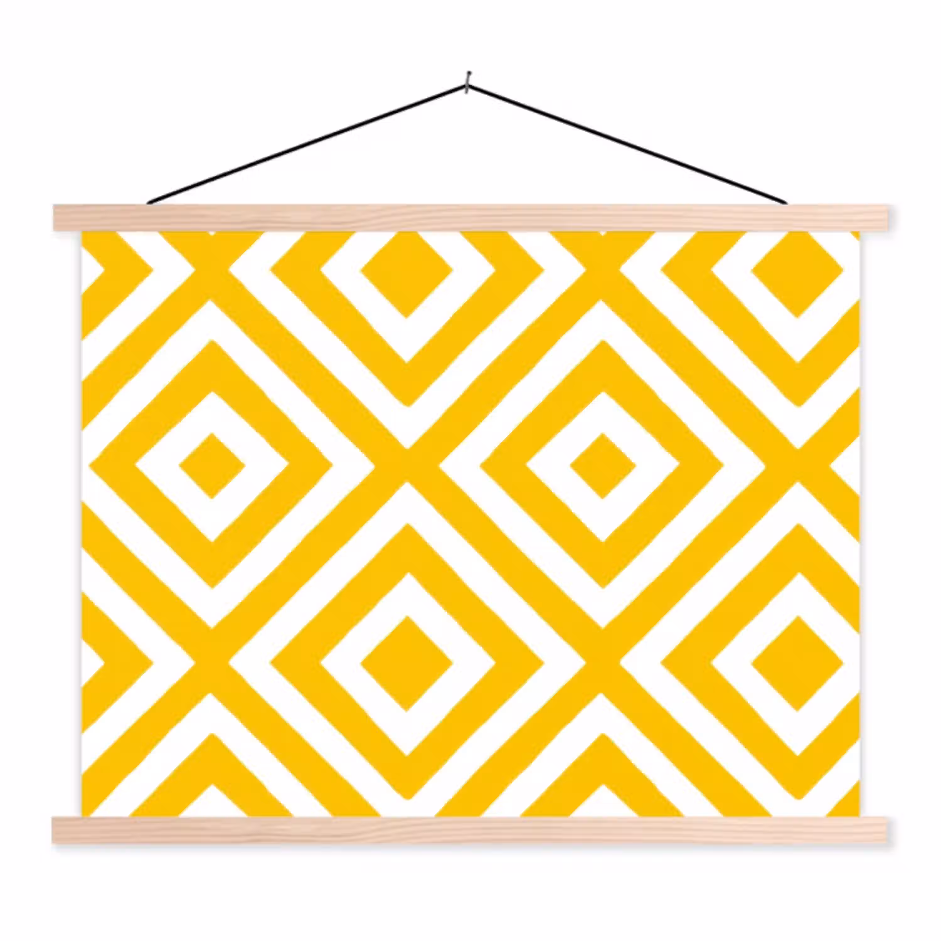 Geometrisch - Lijnen - Modern - Geel - Wit textielposter latten blank klein 122 -3d