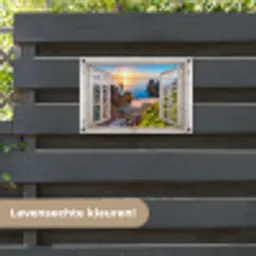 Uitzicht op Rotsachtig Strand bij Zonsondergang tuinposter los doek klein -sfeer3
