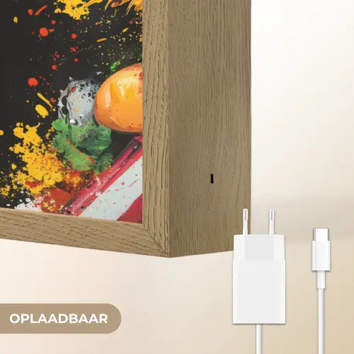 Fastfood - Graffiti - Hamburger - Eten - Modern Light Box met batterij (Wandlamp) middel -USP_websiteoplaadbaarNL