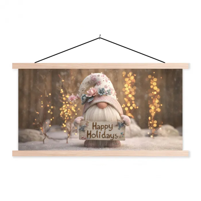 Kerst - Gnome - Bord - Kleurrijk textielposter latten blank klein -3d