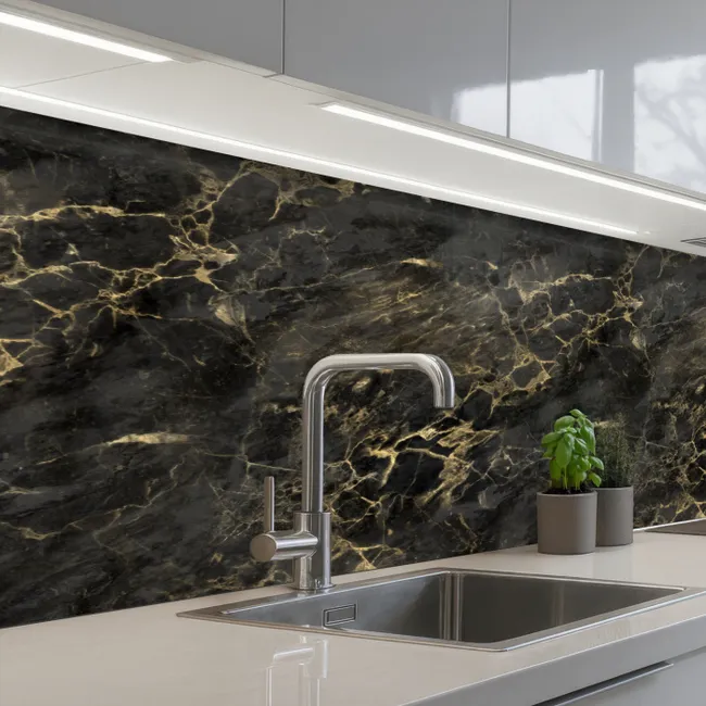 Zwart - Marmer - Goud - Nerf keuken achterwand 2 middel 871 -3d_schuin