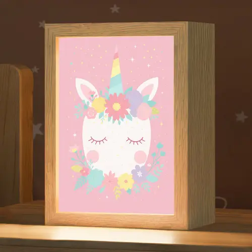 Eenhoorn - Bloemen - Roze Light Box met kabel klein -zzz_3d_website