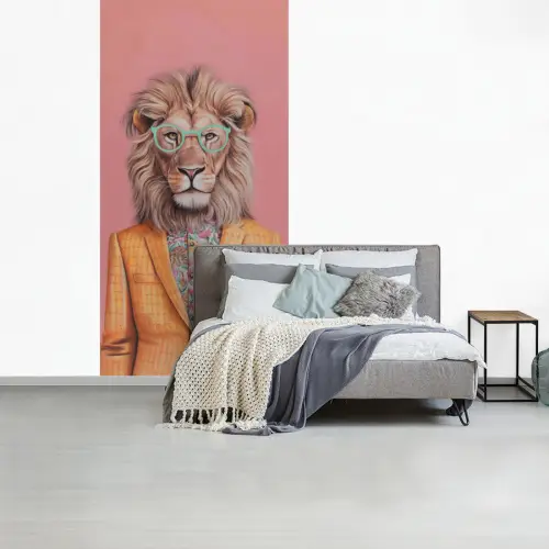 Leeuw - Pak - Geruit - Bril fotobehang vinyl groot -slaapkamer