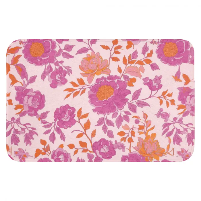 Bloemenpatroon - Roze - Oranje - Bloemen Badmat klein -3d