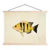 Geel - Vis - Strepen - Tropisch textielposter latten blank klein -3d