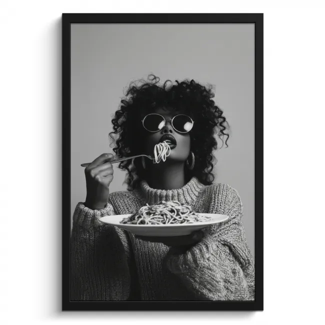 Bilder mit Rahmen - Frau - Nudeln - Schwarz - Weiß