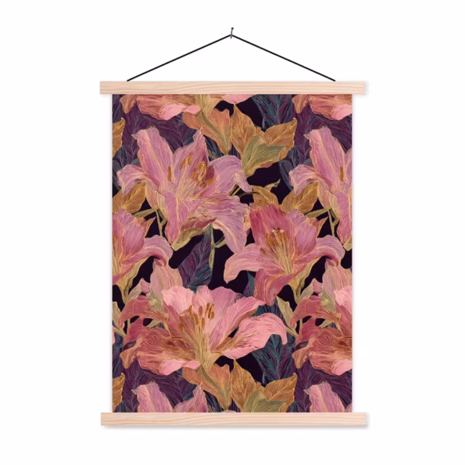 Hanging Poster - Lilies - Pattern - Pink - Gold