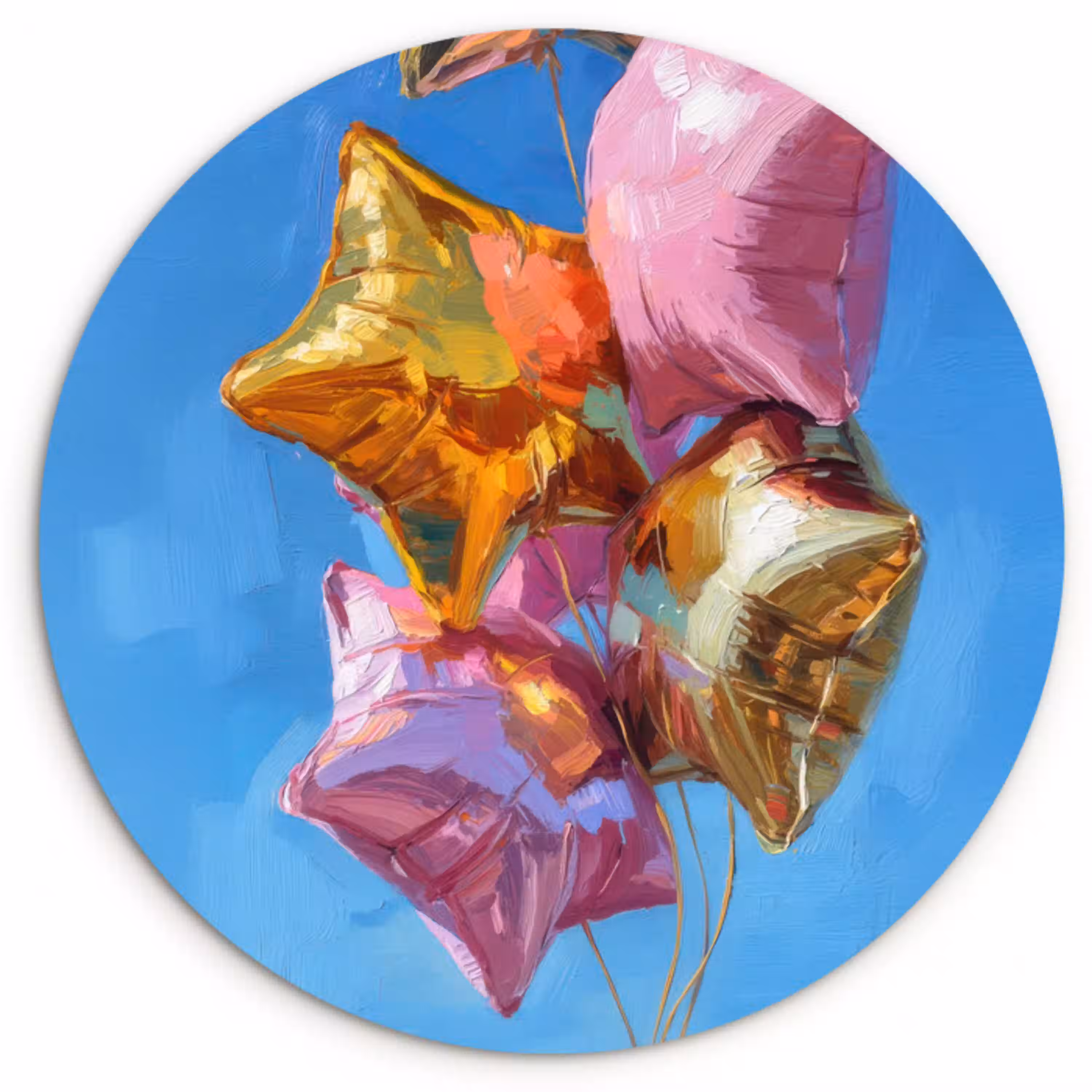 Ballonnen - Goud - Stervorm - Roze Wandcirkel kunststof plaat 5mm dik klein -3d