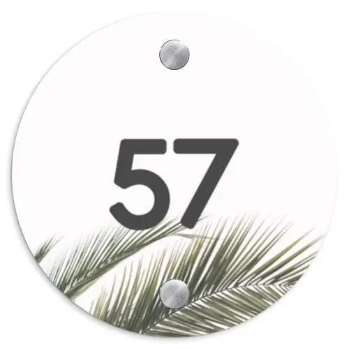 Wit met palmblad - Traditioneel Naambord Rond klein -3d