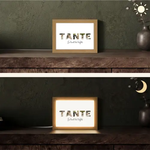Tante - Lettercollage Light Box met kabel (Tafellamp) klein -sfeer3