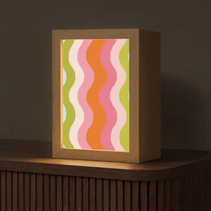 Banen - Golven - Kleurrijk - Verticaal Light Box met kabel (Tafellamp) klein -z3d_website