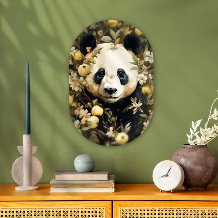 Panda - Pandabeer - Wilde dieren - Natuur - Bloemen Wandcirkel Ovaal Forex klein -sfeer2