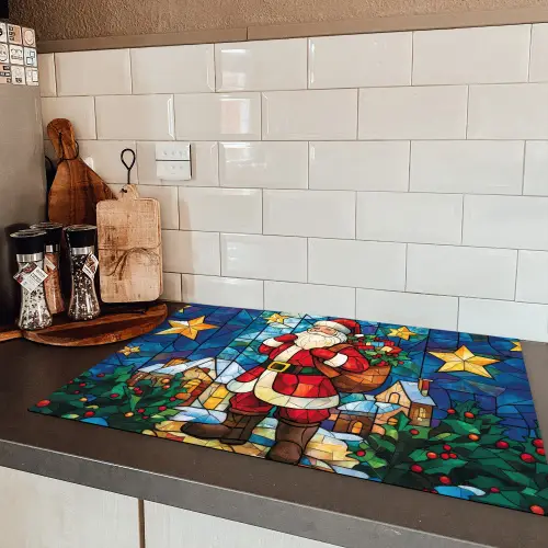 Kerstman - Glas - Kleurrijk Inductie beschermer vinyl 3mm klein -sfeer3