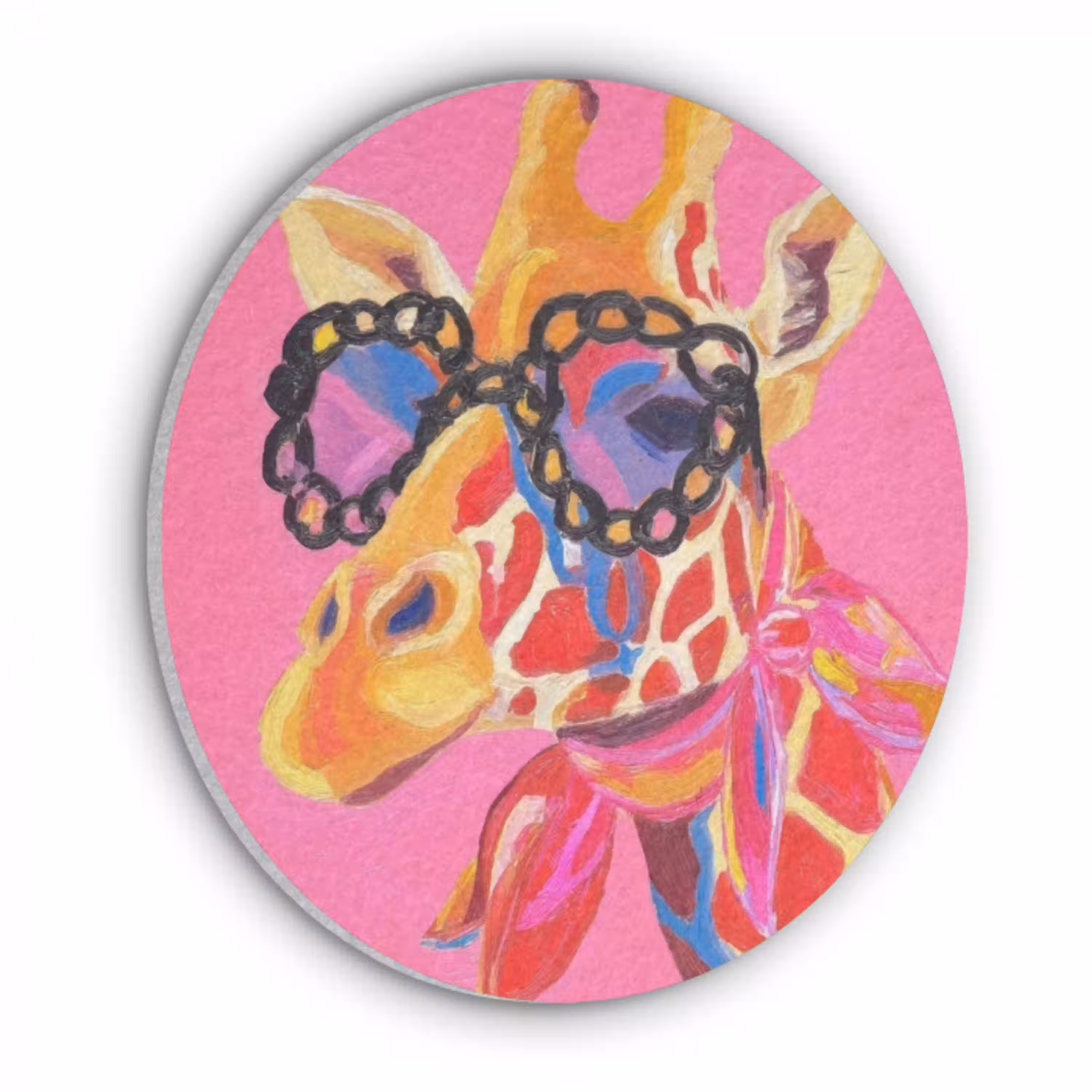 Giraf - Roze - Bril - Sjaal Akoestische PET Vilt - Rond klein -3d