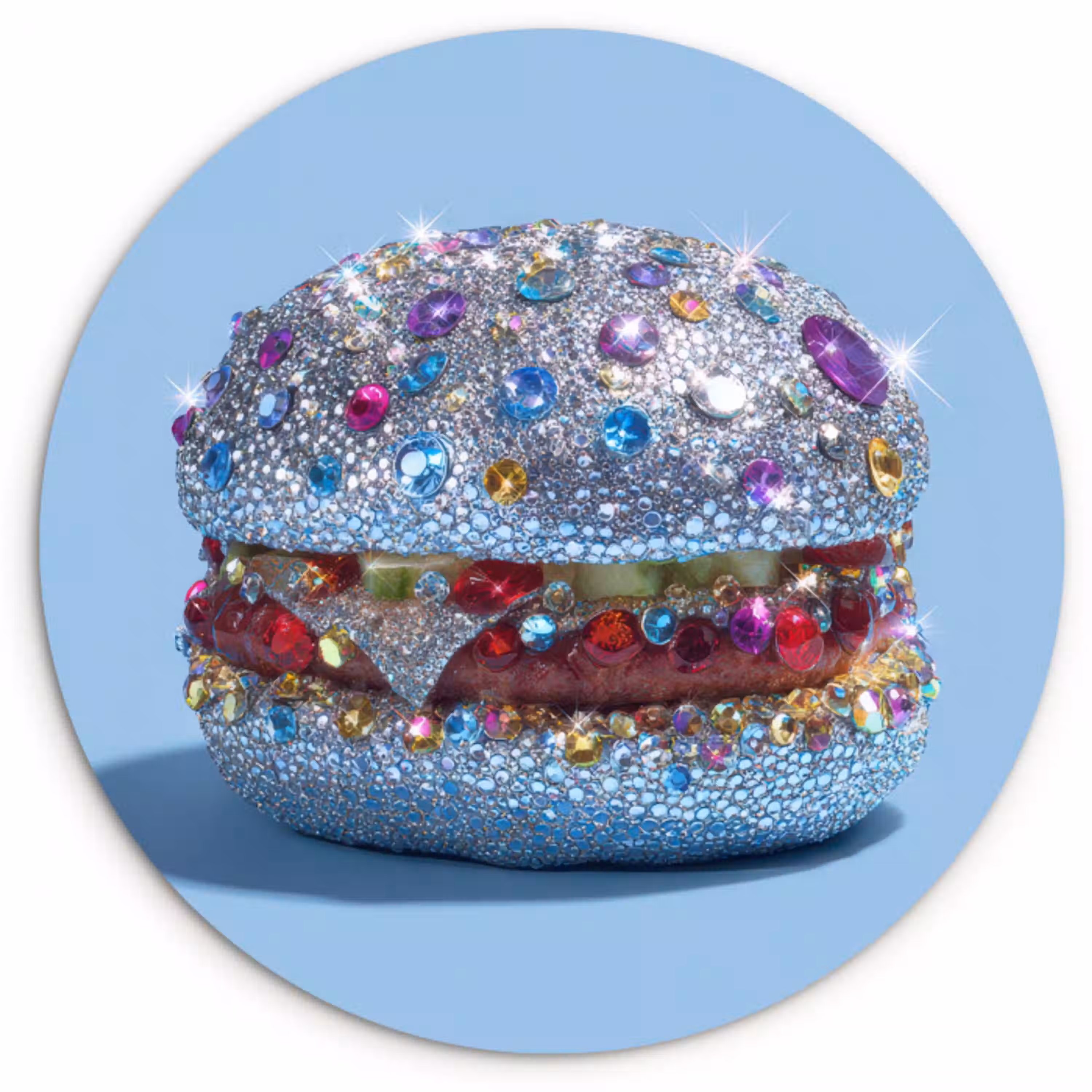 Glitters - Hamburger - Blauw Wandcirkel kunststof plaat 5mm dik klein -3d