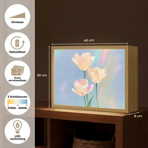 Tulpen - Roze accenten - Blauw Light Box met batterij (Wandlamp) middel -USP_websiteoverzichtNL