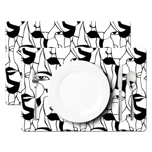 Lijnen - Gezichten - Zwart - Wit Placemat vinyl groot 368 -zzsfeer2_Kitchenyeah-website