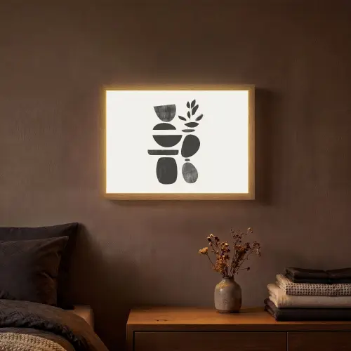 Japandi - Zwart - Abstract Light Box met batterij (Wandlamp) middel -sfeer4