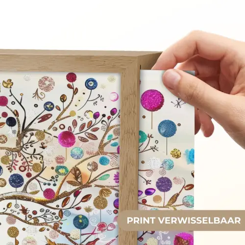 Levensboom - Goud - Kleurrijk - Abstract - Aesthetic Light Box met batterij (Wandlamp) middel -USP_websiteprintNL