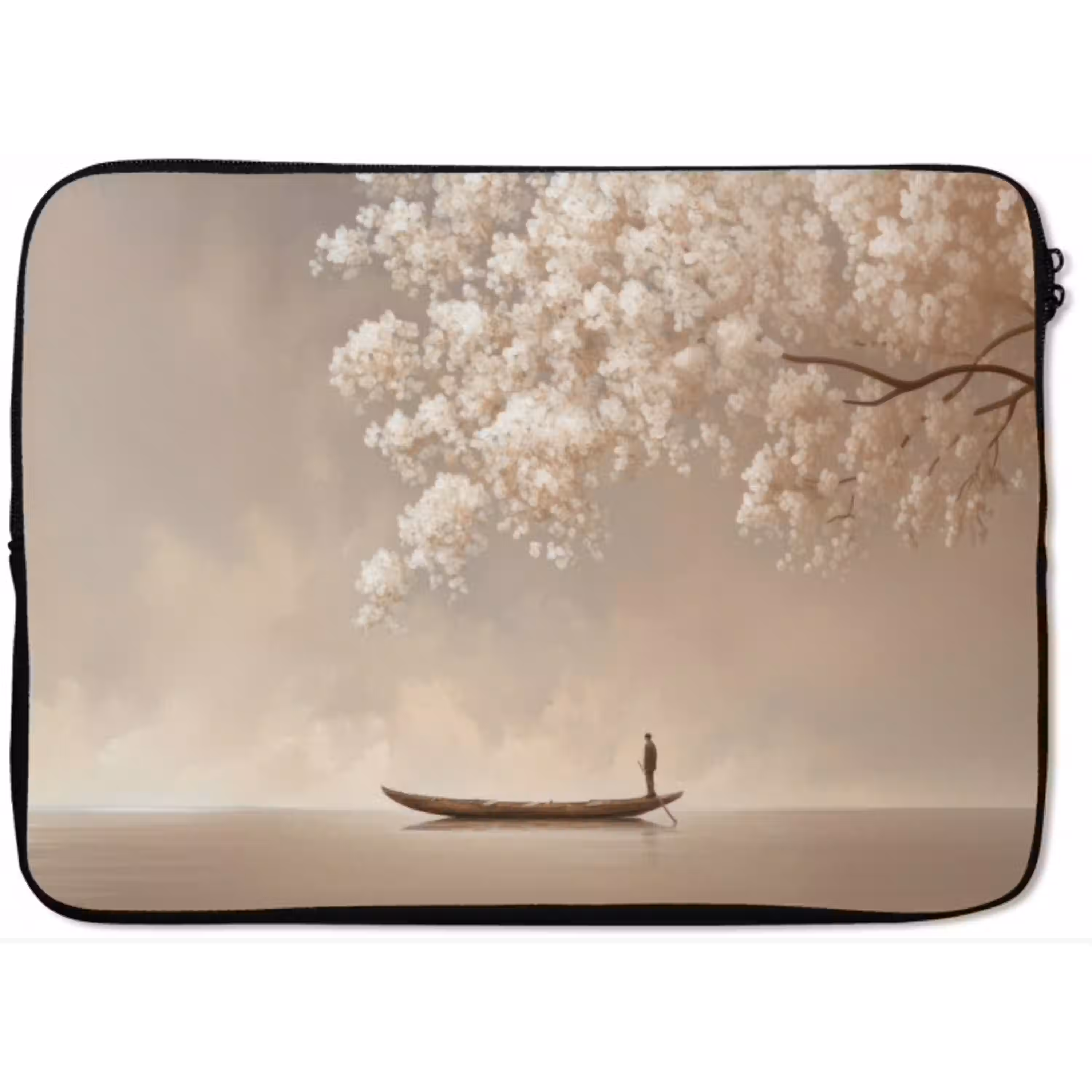 Bloesems - Wit - Boot - Minimalistisch laptophoes neopreen klein -zkaufland3dotto