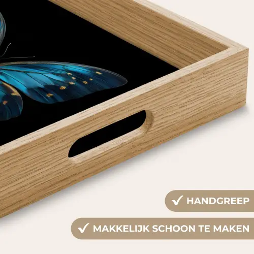 Vlinder - Blauw - Contrast Dienblad Rechthoek middel -USP_HandgreepNL
