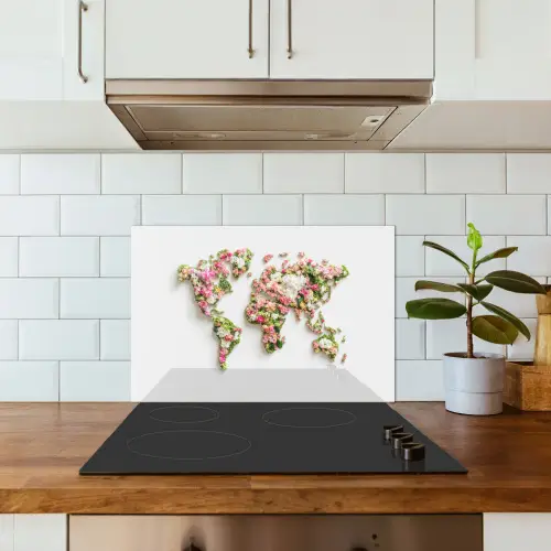 Wereldkaart - Bloemen - Subtiel keuken achterwand spatscherm klein -sfeer2