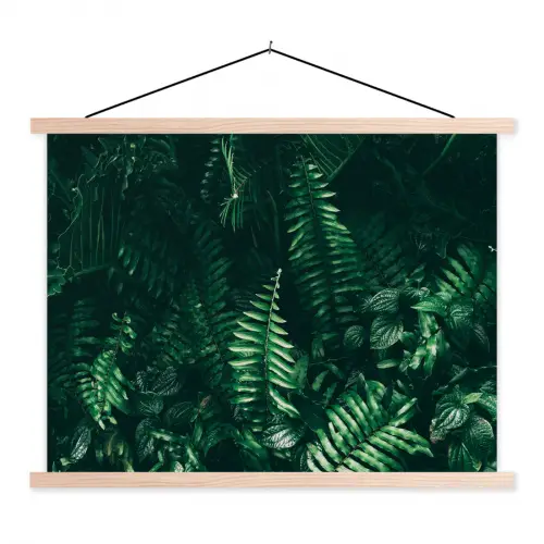 Bladeren - Jungle - Natuur - Tropisch - Planten textielposter latten blank klein -3d