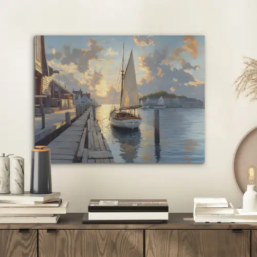 Zeilboot - Zon - Pier - Hout PET vilt klein -sfeer1