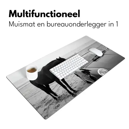 Paard - Auto - Zwart - Wit Muismat XXL klein -sfeer4