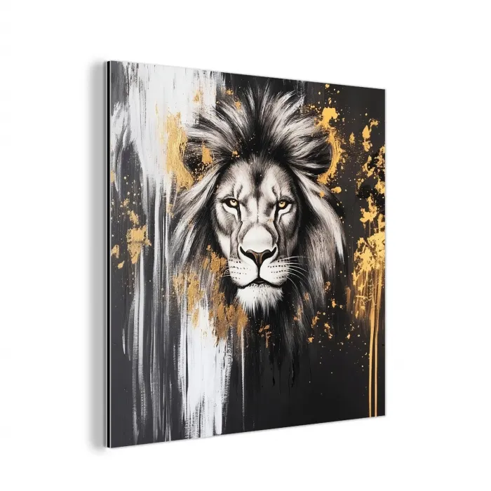 Leeuw - Portret - Verfspatten - Grijs aluminium wit klein -3d
