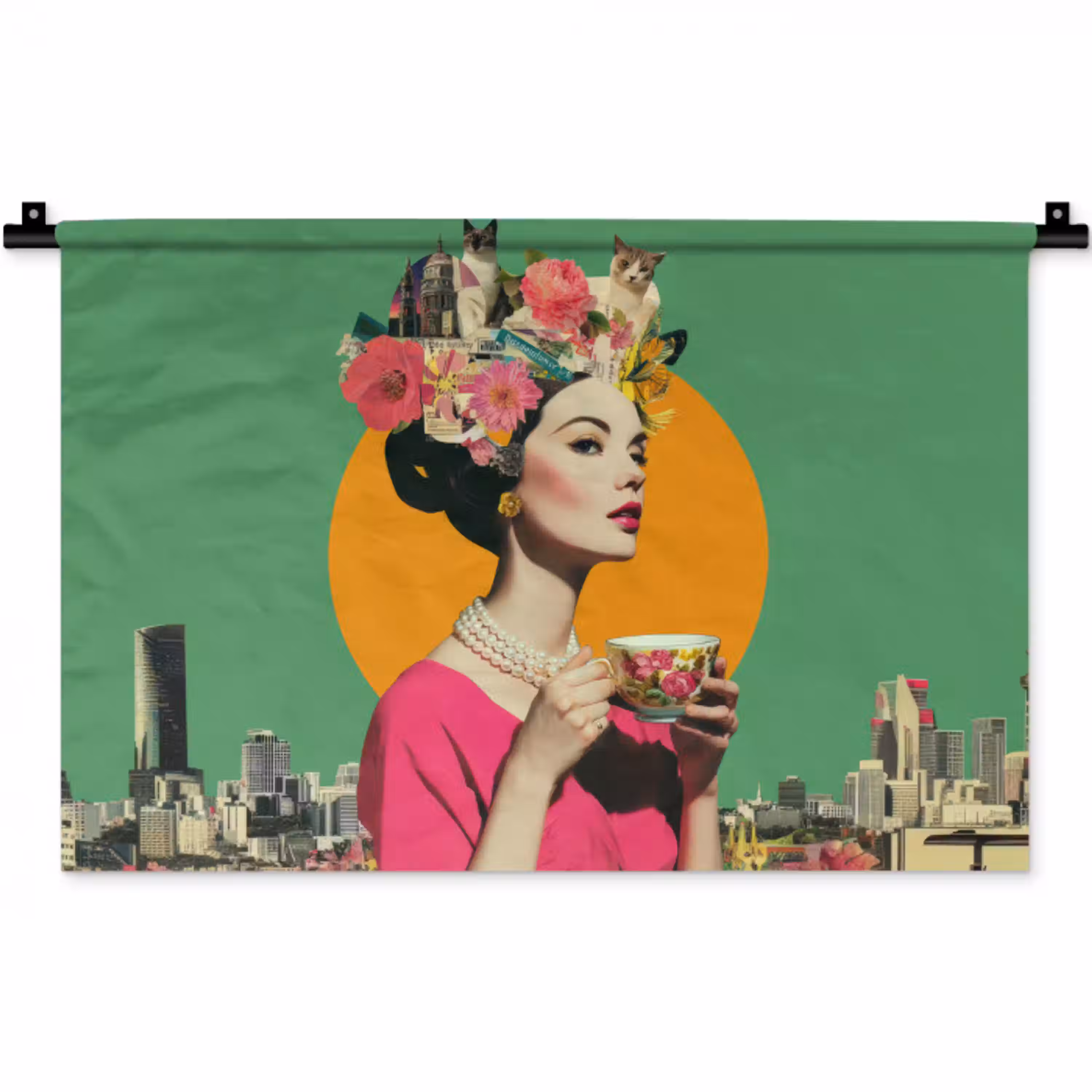 Retro - Vrouw - Stad - Zon Wandkleed katoen klein -zz3d