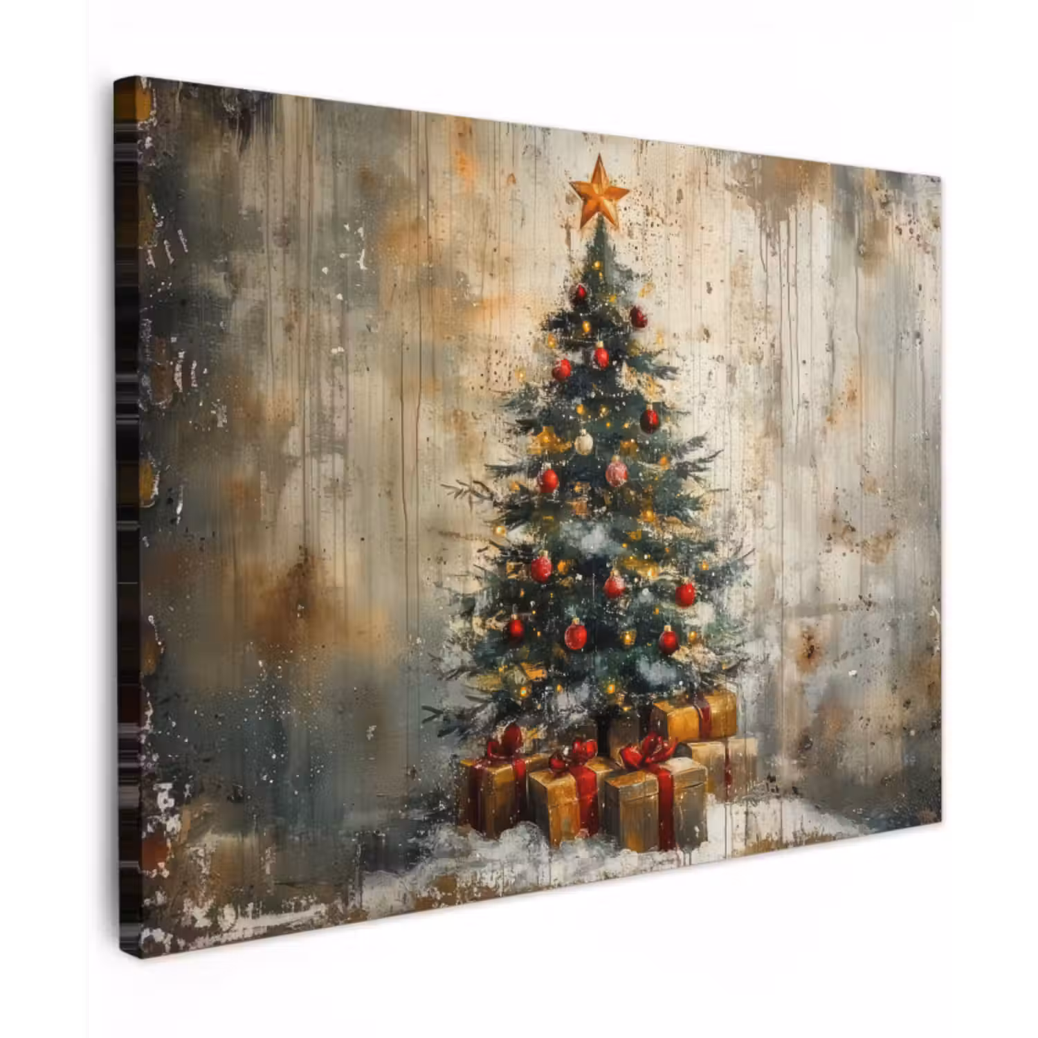 Canvas schilderij - Kerstboom - Vintage - Kerst - Cadeau