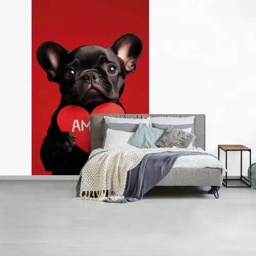 Amor - Hond  - Hartje - Rood fotobehang vinyl groot -slaapkamer