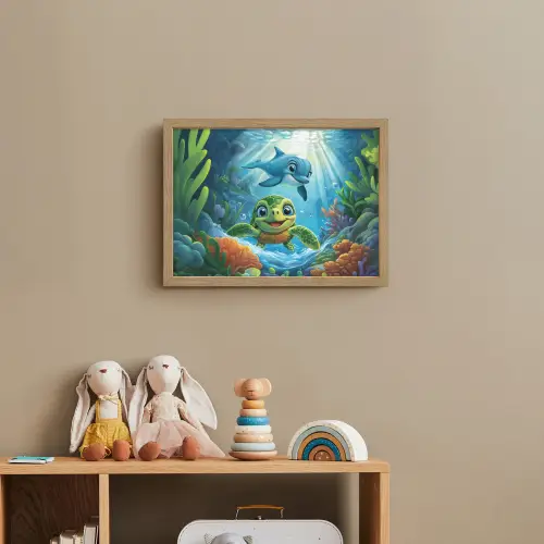 Schildpad - Dolfijn - Oceaan Light Box met batterij (Wandlamp kind) middel -sfeer2_kind