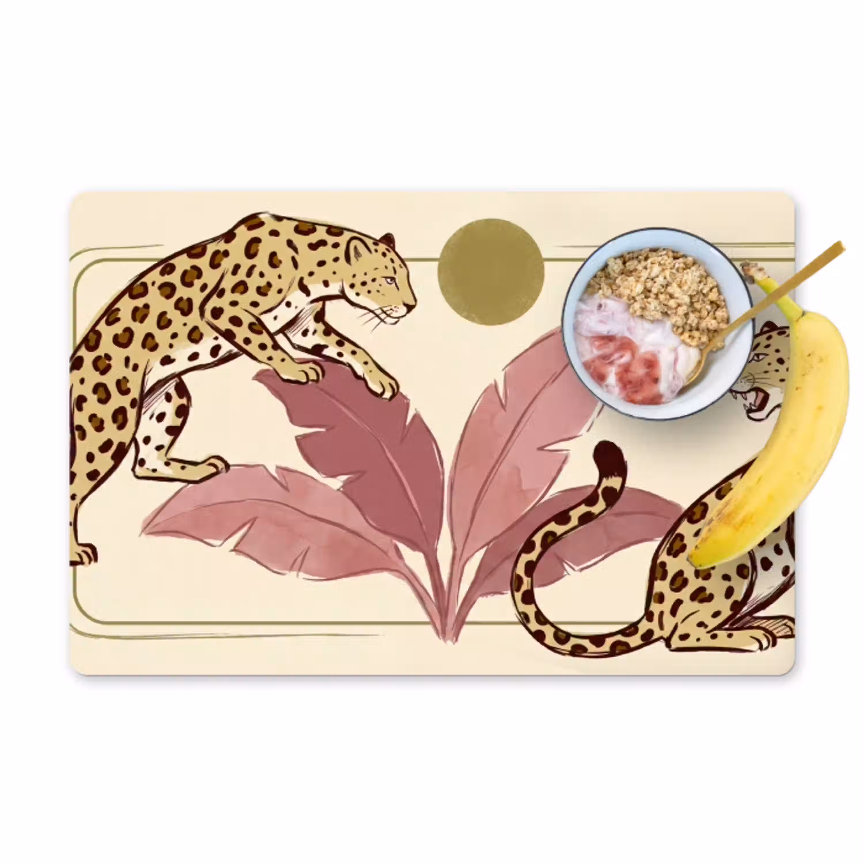 Dieren - Kat - Jungle - Illustratie - Beige Placemat vinyl groot -zzzproduct_Kitchenyeah-website