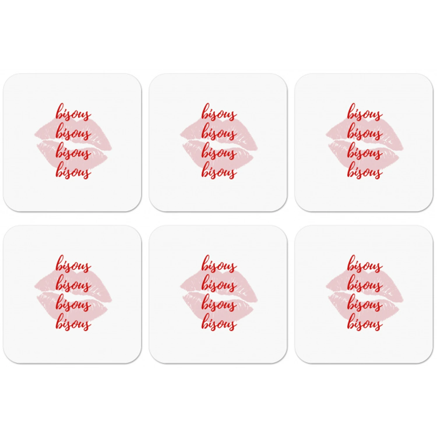 Bisous - Lip - Wit - Rood onderzetter kurk middel -zkaufland3dotto