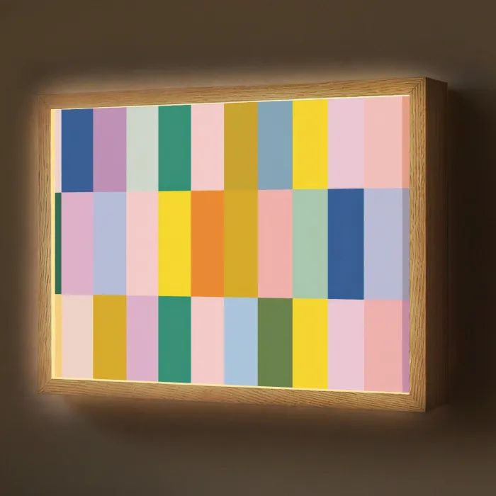 Stroken - Blauw - Patroon - Abstract Light Box met batterij (Wandlamp) middel -z3d_website