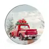 Auto - Rood - Cadeaus - Winter - Sneeuw - Kerst Wandcirkel aluminium klein -3d