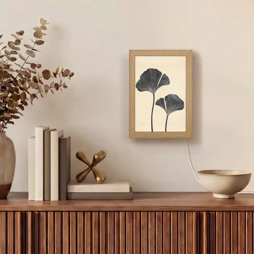 Bladeren - Minimalistisch - Zwart Light Box met kabel (Tafellamp) klein -sfeer2