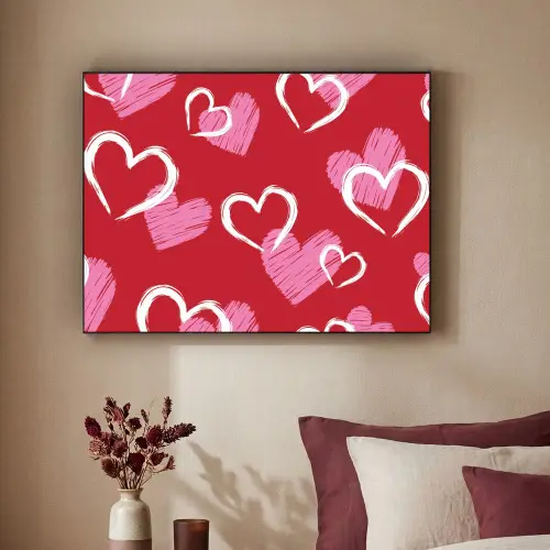 Patroon - Hartjes - Roze - Valentijn Textielframe - compleet frame klein -sfeer1