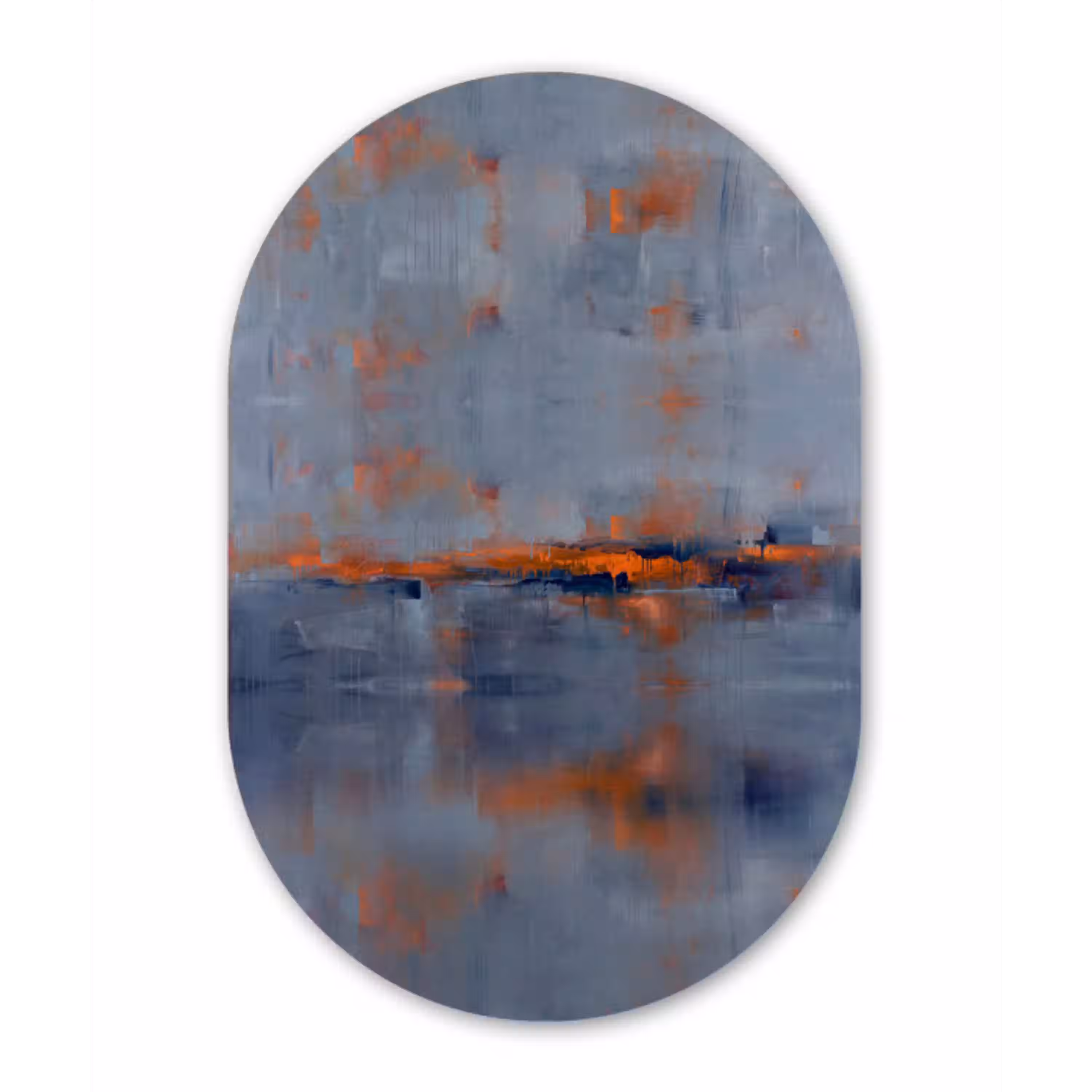 Abstract - Kleuren - Modern - Oranje - Grijs Wandcirkel Ovaal Aluminium middel -3d