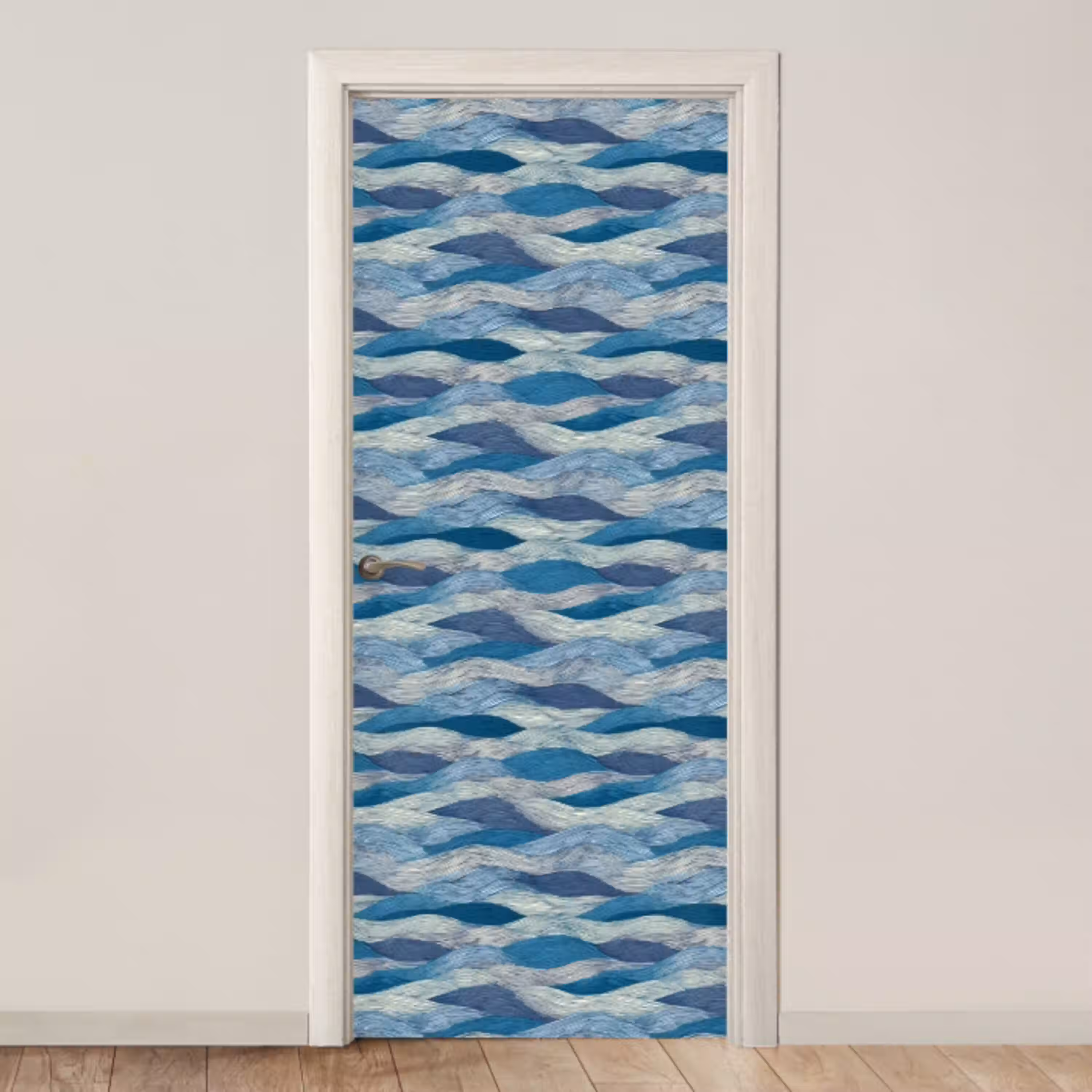 Getekend - Blauw - Wit - Golvend - Streepjes deurposter klein 289 -3d_beige