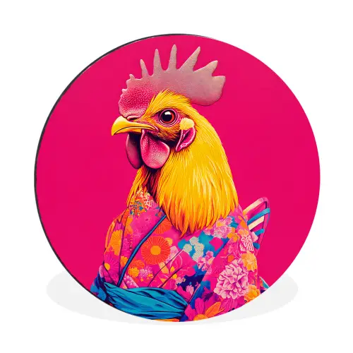 Haan - Kleurrijk - Kimono - Roze Wandcirkel aluminium klein -3d