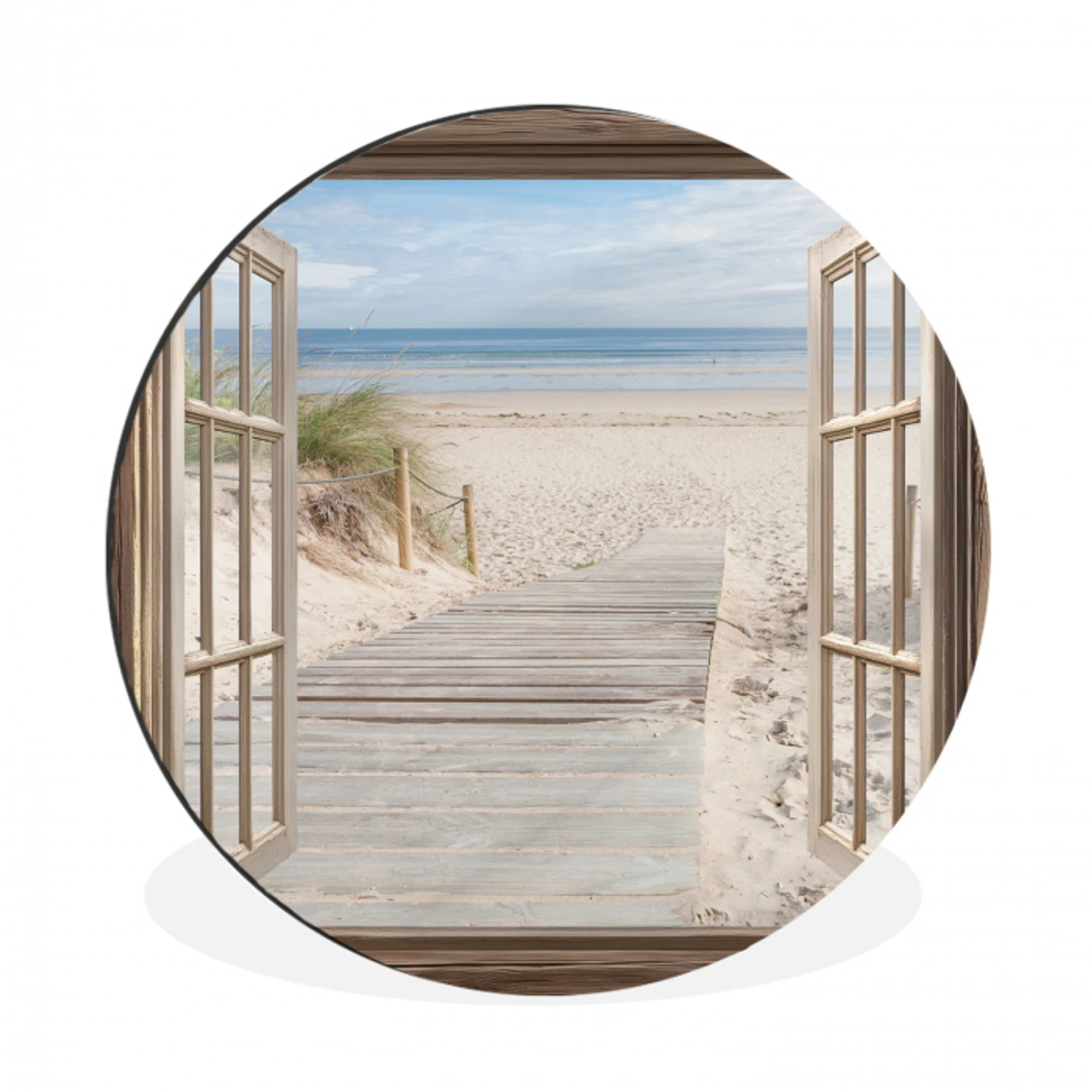 Doorkijk - Strand - Duinen - Pad - Landschap Wandcirkel aluminium klein -3d