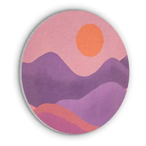 Zon - Heuvels - Paars - Abstract Akoestische PET Vilt - Rond klein -3d