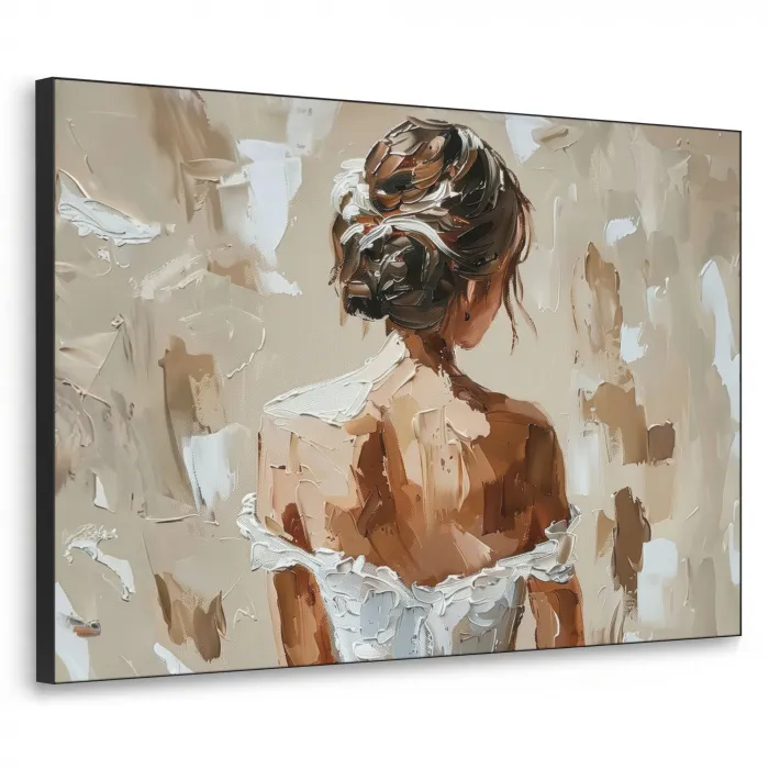 Vrouw - Verf - Abstract - Beige - Modern Textielframe zwart klein -3d