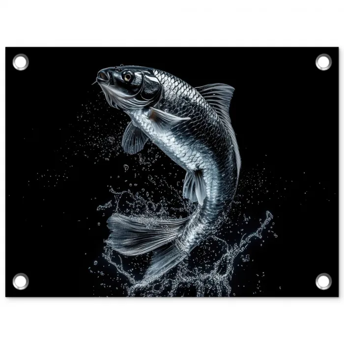 Vis - Koi - Zwart - Water tuinposter los doek klein -3d