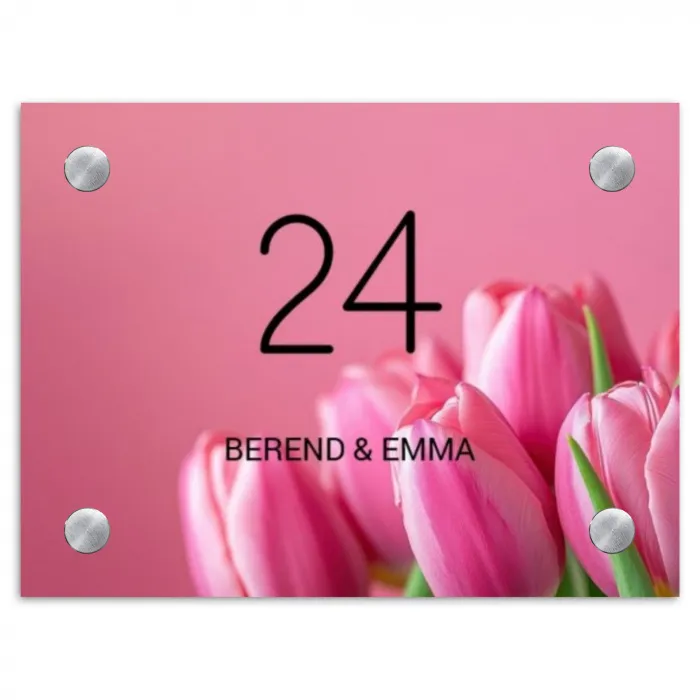 Roze tulpen - Klassiek Naambord Rechthoek middel -3d
